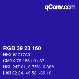 Color code: RGB 39 23 160 | qconv.com
