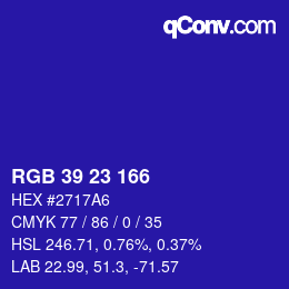 颜色代码: RGB 39 23 166 | qconv.com