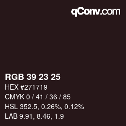 Color code: RGB 39 23 25 | qconv.com