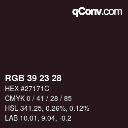 Color code: RGB 39 23 28 | qconv.com