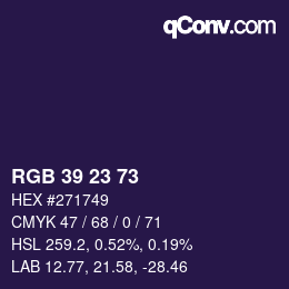 Color code: RGB 39 23 73 | qconv.com
