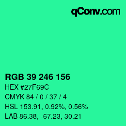 カラーコード: RGB 39 246 156 | qconv.com