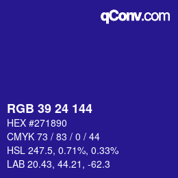 颜色代码: RGB 39 24 144 | qconv.com