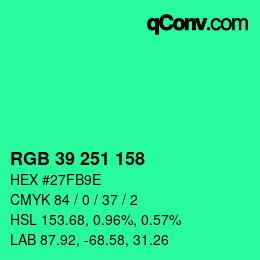 颜色代码: RGB 39 251 158 | qconv.com