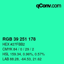 カラーコード: RGB 39 251 178 | qconv.com