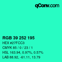 颜色代码: RGB 39 252 195 | qconv.com