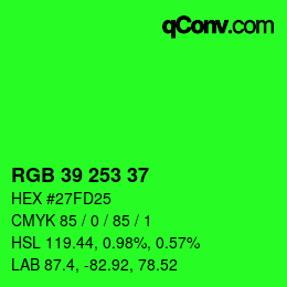 カラーコード: RGB 39 253 37 | qconv.com