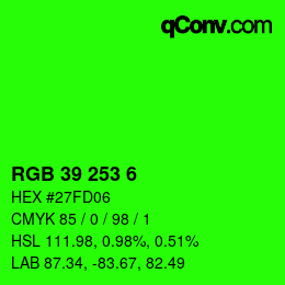 カラーコード: RGB 39 253 6 | qconv.com