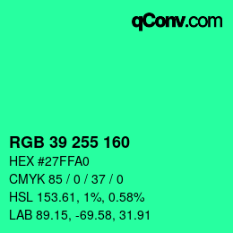 Color code: RGB 39 255 160 | qconv.com