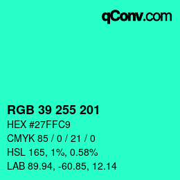 Color code: RGB 39 255 201 | qconv.com