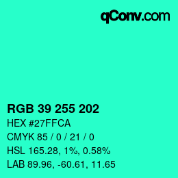 Color code: RGB 39 255 202 | qconv.com