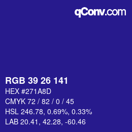 Color code: RGB 39 26 141 | qconv.com