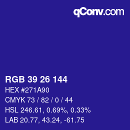 カラーコード: RGB 39 26 144 | qconv.com