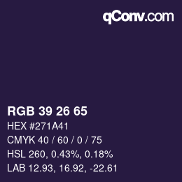 Color code: RGB 39 26 65 | qconv.com