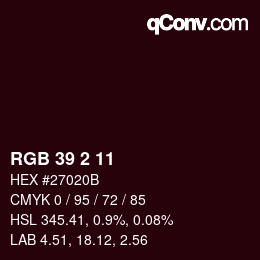 Color code: RGB 39 2 11 | qconv.com