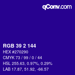 カラーコード: RGB 39 2 144 | qconv.com