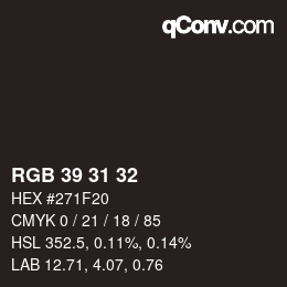 Color code: RGB 39 31 32 | qconv.com