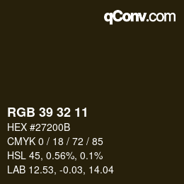 カラーコード: RGB 39 32 11 | qconv.com
