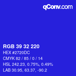 Color code: RGB 39 32 220 | qconv.com