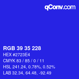 颜色代码: RGB 39 35 228 | qconv.com