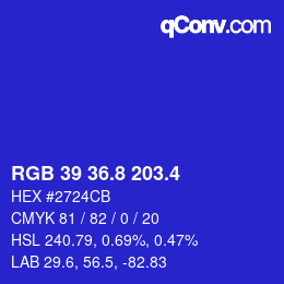 カラーコード: RGB 39 36.8 203.4 | qconv.com