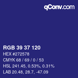 颜色代码: RGB 39 37 120 | qconv.com