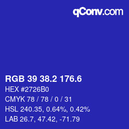 カラーコード: RGB 39 38.2 176.6 | qconv.com