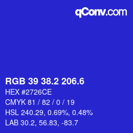 カラーコード: RGB 39 38.2 206.6 | qconv.com