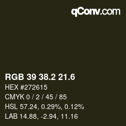 カラーコード: RGB 39 38.2 21.6 | qconv.com