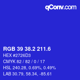 カラーコード: RGB 39 38.2 211.6 | qconv.com