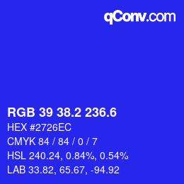 カラーコード: RGB 39 38.2 236.6 | qconv.com