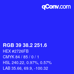 カラーコード: RGB 39 38.2 251.6 | qconv.com