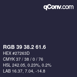 カラーコード: RGB 39 38.2 61.6 | qconv.com