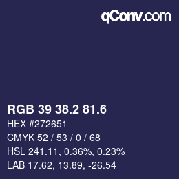 カラーコード: RGB 39 38.2 81.6 | qconv.com