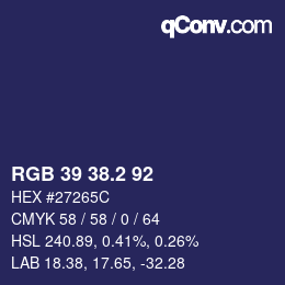 カラーコード: RGB 39 38.2 92 | qconv.com