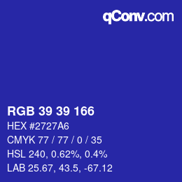 颜色代码: RGB 39 39 166 | qconv.com
