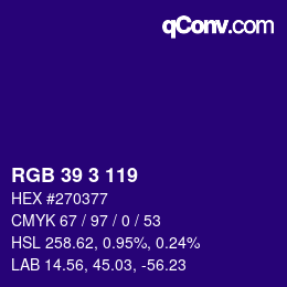 カラーコード: RGB 39 3 119 | qconv.com