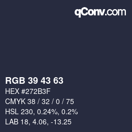 Color code: RGB 39 43 63 | qconv.com