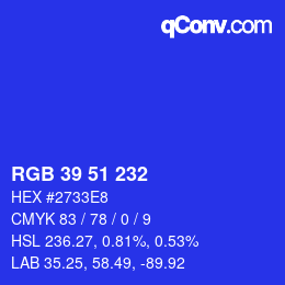 Color code: RGB 39 51 232 | qconv.com