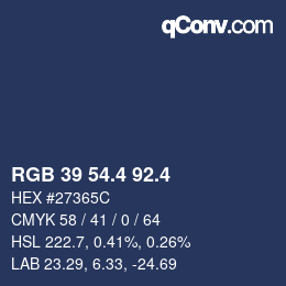 カラーコード: RGB 39 54.4 92.4 | qconv.com