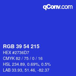 Color code: RGB 39 54 215 | qconv.com