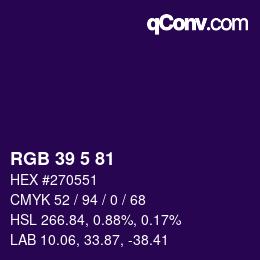 Color code: RGB 39 5 81 | qconv.com