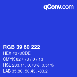 颜色代码: RGB 39 60 222 | qconv.com