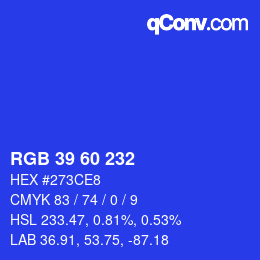 Color code: RGB 39 60 232 | qconv.com
