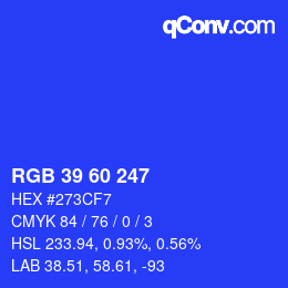 颜色代码: RGB 39 60 247 | qconv.com