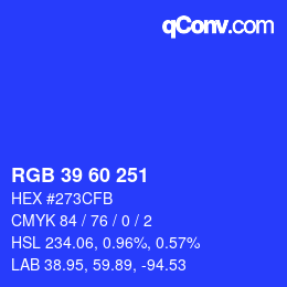 颜色代码: RGB 39 60 251 | qconv.com