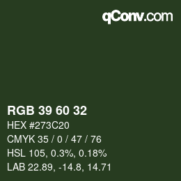 颜色代码: RGB 39 60 32 | qconv.com