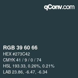 カラーコード: RGB 39 60 66 | qconv.com