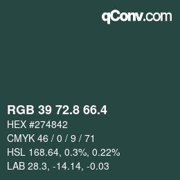 カラーコード: RGB 39 72.8 66.4 | qconv.com