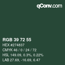 Color code: RGB 39 72 55 | qconv.com